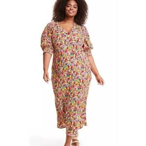 Rixo Target Floral Print V Neck Half Sleeve Maxi Dress Pullover Multi Women's 2